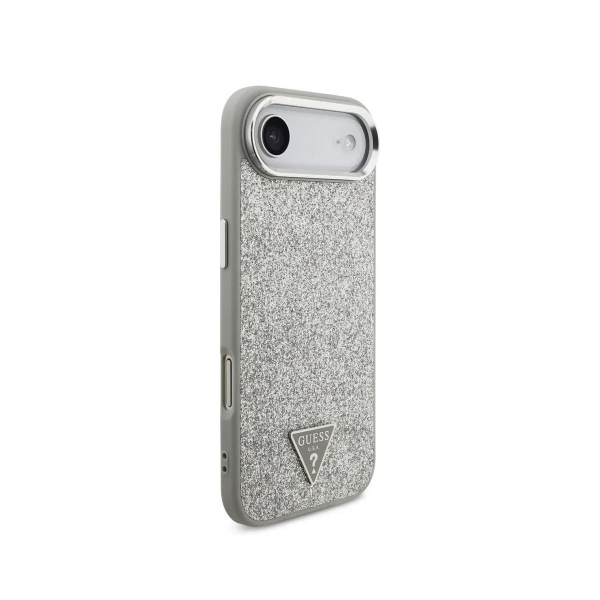 GUESS Funda de Polipiel con Purpurina para iPhone Air Compatible con MagSafe y Protección Anticaídas, Plata