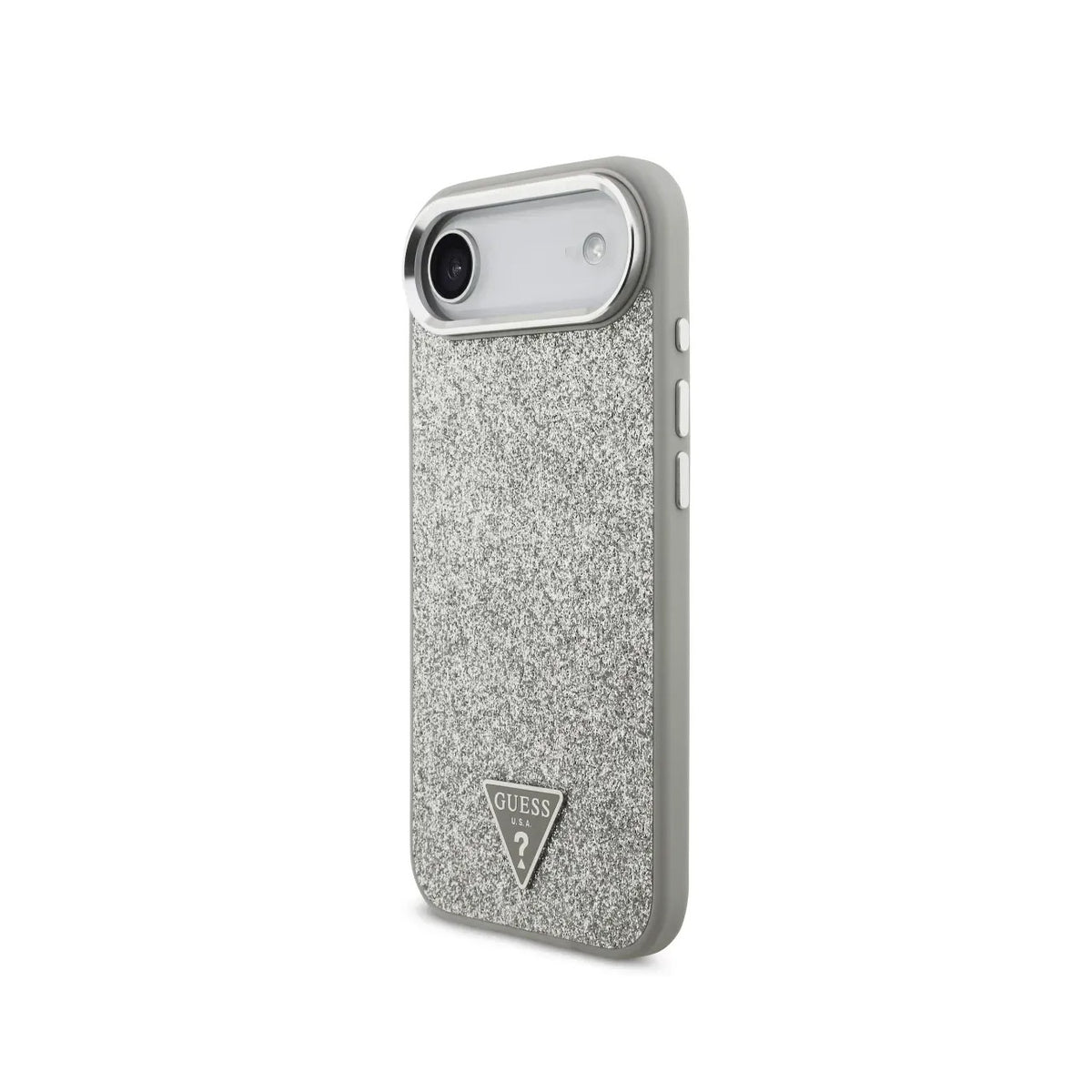 GUESS Funda de Polipiel con Purpurina para iPhone Air Compatible con MagSafe y Protección Anticaídas, Plata