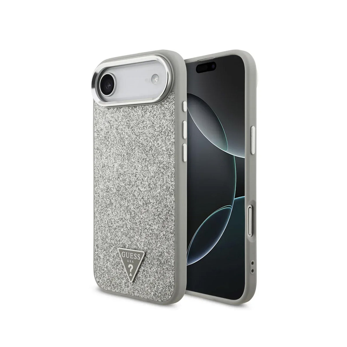 GUESS Funda de Polipiel con Purpurina para iPhone Air Compatible con MagSafe y Protección Anticaídas, Plata