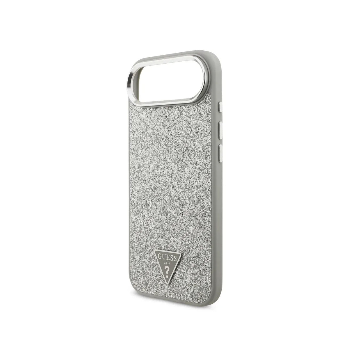 GUESS Funda de Polipiel con Purpurina para iPhone Air Compatible con MagSafe y Protección Anticaídas, Plata