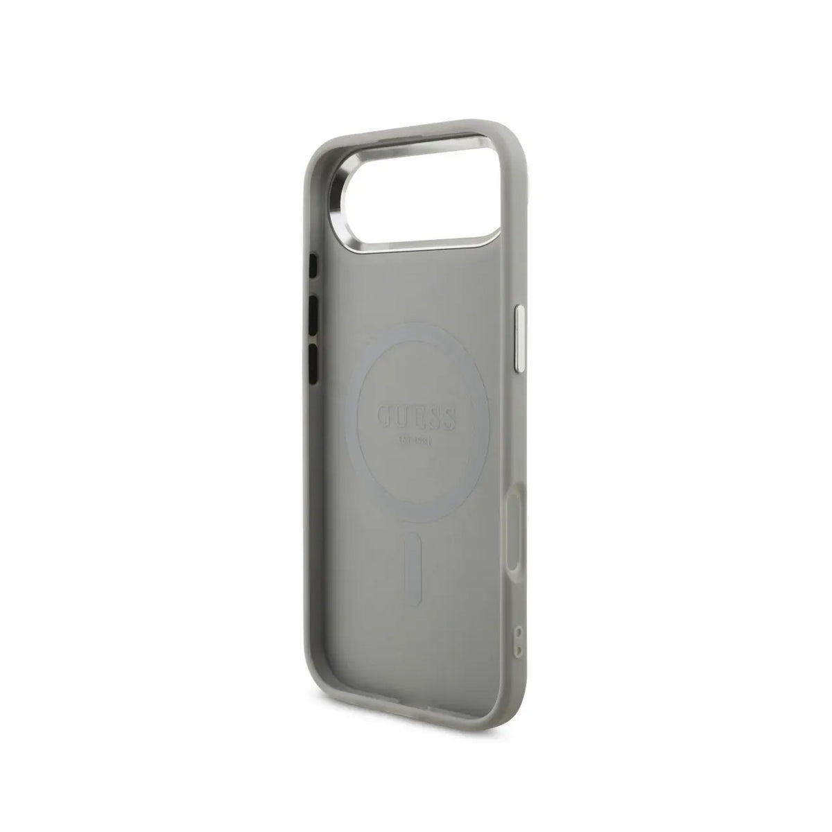 GUESS Funda de Polipiel con Purpurina para iPhone Air Compatible con MagSafe y Protección Anticaídas, Plata