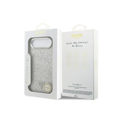 GUESS Funda de Polipiel con Purpurina para iPhone Air Compatible con MagSafe y Protección Anticaídas, Plata