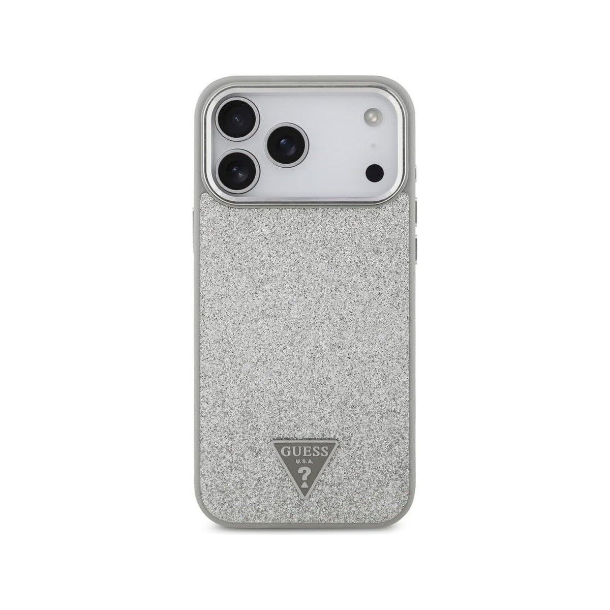 GUESS Funda de Polipiel con Purpurina para iPhone 17 Pro/18 Pro Compatible con MagSafe, Plata