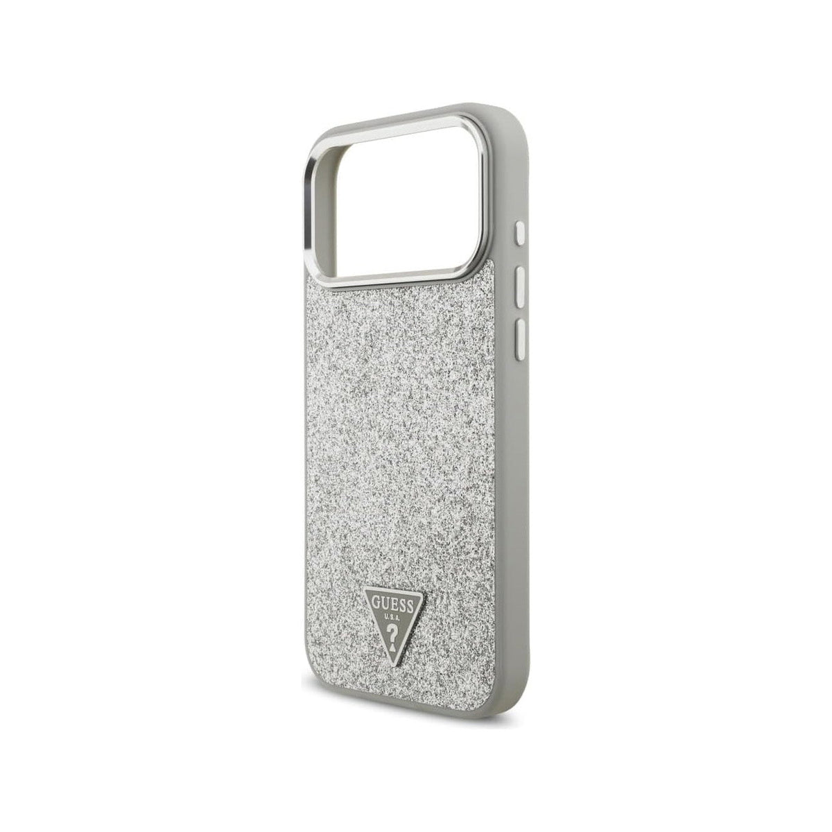 Guess Funda de Polipiel con Purpurina para iPhone 17 Pro Max/18 Pro Max Compatible con MagSafe y Protección Anticaídas, Plata