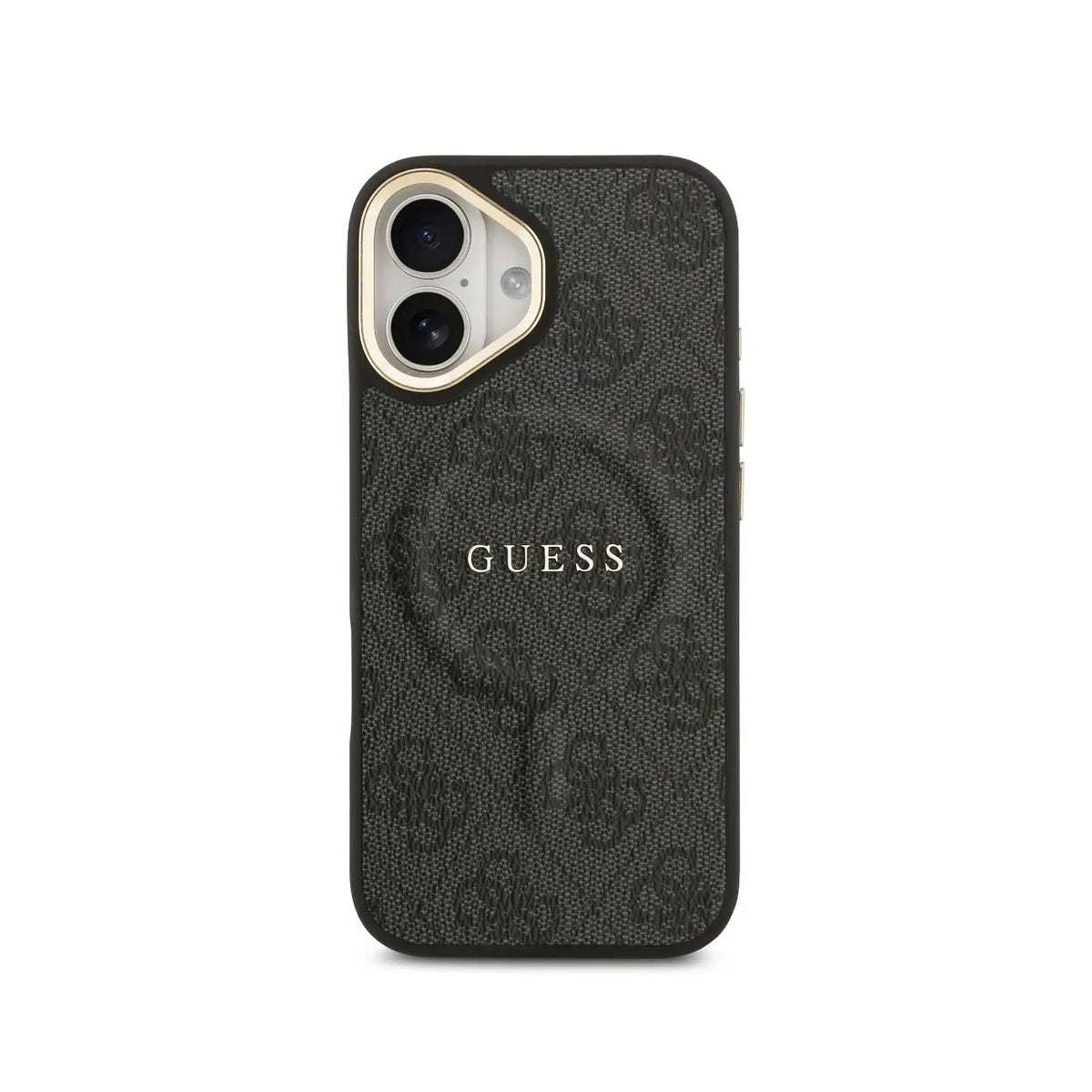 GUESS iPhone 16 Case – Black Faux Leather Cover with Classic Logo and MagSafe, Elegant Design and Precise Fit