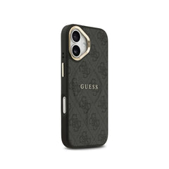 GUESS Funda de Polipiel Logo Clásico para iPhone 16 Compatible con MagSafe y Protección Anticaídas, Negra