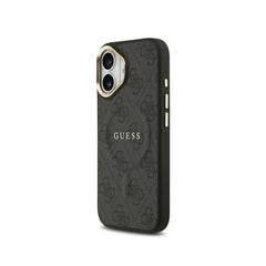 GUESS Funda de Polipiel Logo Clásico para iPhone 16 Compatible con MagSafe y Protección Anticaídas, Negra