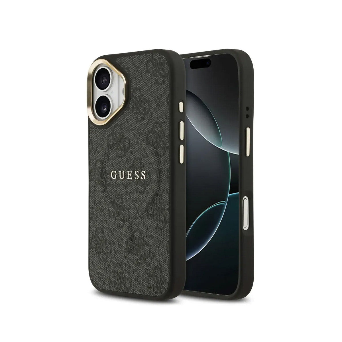 GUESS iPhone 16 Case – Black Faux Leather Cover with Classic Logo and MagSafe, Elegant Design and Precise Fit