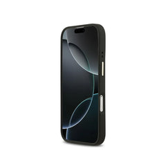 GUESS Funda de Polipiel Logo Clásico para iPhone 16 Compatible con MagSafe y Protección Anticaídas, Negra