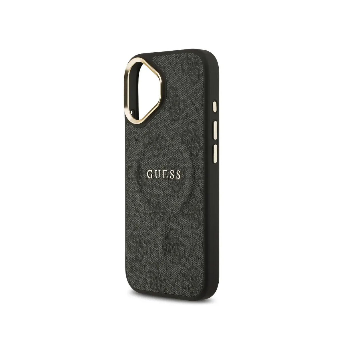 GUESS iPhone 16 Case – Black Faux Leather Cover with Classic Logo and MagSafe, Elegant Design and Precise Fit