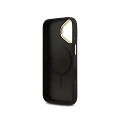 Guess Funda de Polipiel Logo Clásico para iPhone 17 Compatible con MagSafe y Protección Anticaídas, Negra