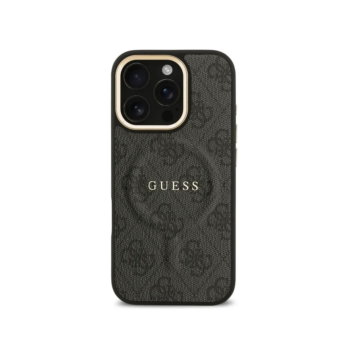 GUESS Funda de Polipiel Logo Clásico para iPhone 16 Pro Compatible con MagSafe y Protección Anticaídas, Negra