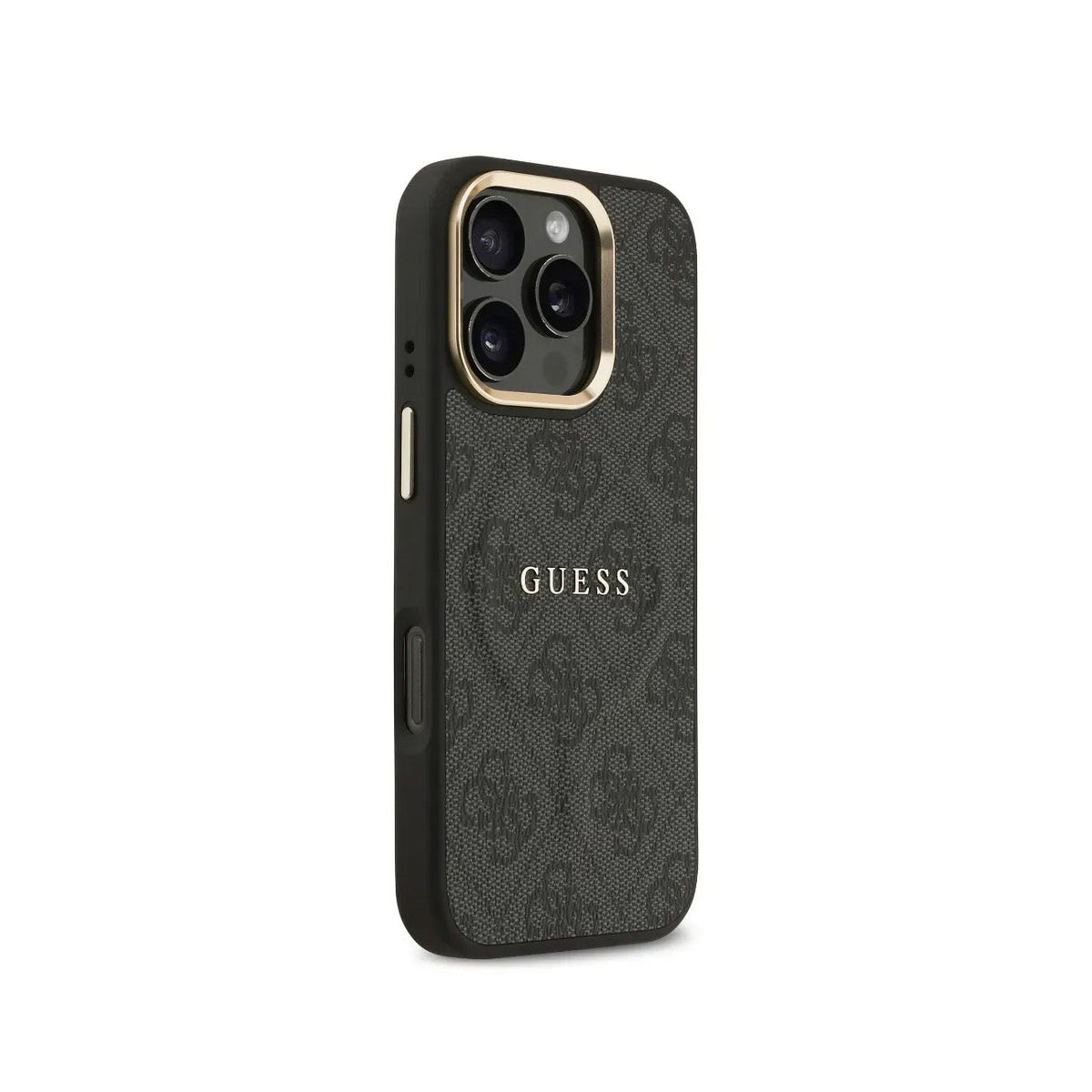 GUESS Funda de Polipiel Logo Clásico para iPhone 16 Pro Compatible con MagSafe y Protección Anticaídas, Negra