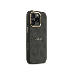 GUESS Funda de Polipiel Logo Clásico para iPhone 16 Pro Compatible con MagSafe y Protección Anticaídas, Negra