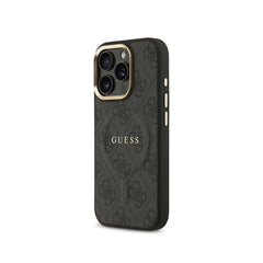 GUESS Funda de Polipiel Logo Clásico para iPhone 16 Pro Compatible con MagSafe y Protección Anticaídas, Negra