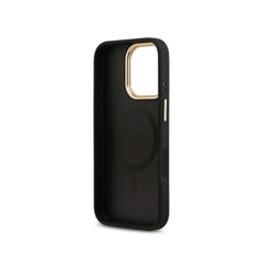 GUESS Funda de Polipiel Logo Clásico para iPhone 16 Pro Compatible con MagSafe y Protección Anticaídas, Negra