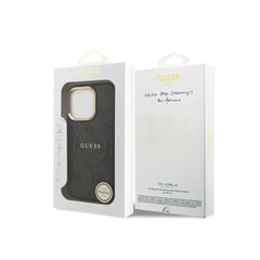 GUESS Funda de Polipiel Logo Clásico para iPhone 16 Pro Compatible con MagSafe y Protección Anticaídas, Negra