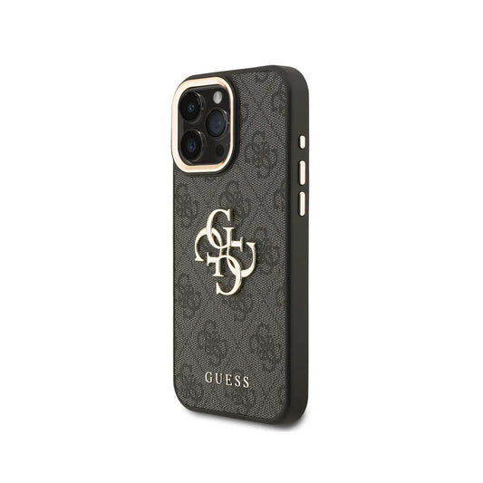 Guess Funda de Polipiel Logo Clásico para iPhone 16 Pro Max Compatible con MagSafe y Protección Anticaídas, Negra