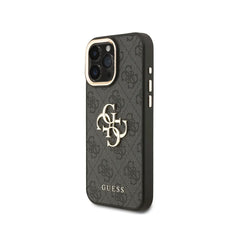 Guess Funda de Polipiel Logo Clásico para iPhone 16 Pro Max Compatible con MagSafe y Protección Anticaídas, Negra