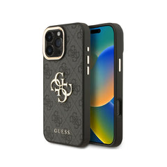 Guess Funda de Polipiel Logo Clásico para iPhone 16 Pro Max Compatible con MagSafe y Protección Anticaídas, Negra