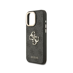 Guess Funda de Polipiel Logo Clásico para iPhone 16 Pro Max Compatible con MagSafe y Protección Anticaídas, Negra