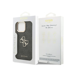 Guess Funda de Polipiel Logo Clásico para iPhone 16 Pro Max Compatible con MagSafe y Protección Anticaídas, Negra