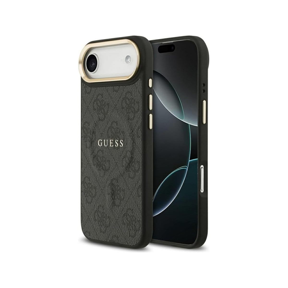 Guess Funda de Polipiel Logo Clásico para iPhone Air Compatible con MagSafe y Protección Anticaídas, Negra