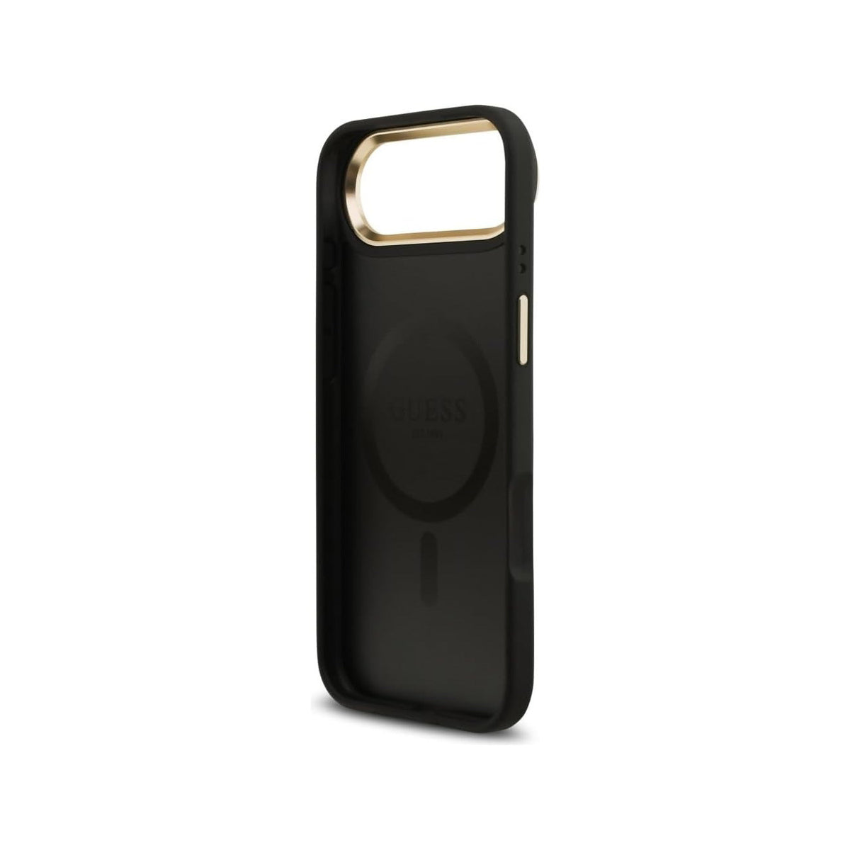 Guess Funda de Polipiel Logo Clásico para iPhone Air Compatible con MagSafe y Protección Anticaídas, Negra