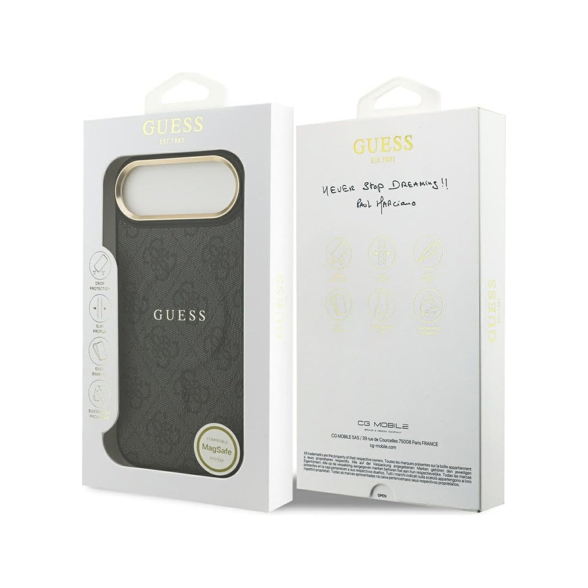 Guess Funda de Polipiel Logo Clásico para iPhone Air Compatible con MagSafe y Protección Anticaídas, Negra