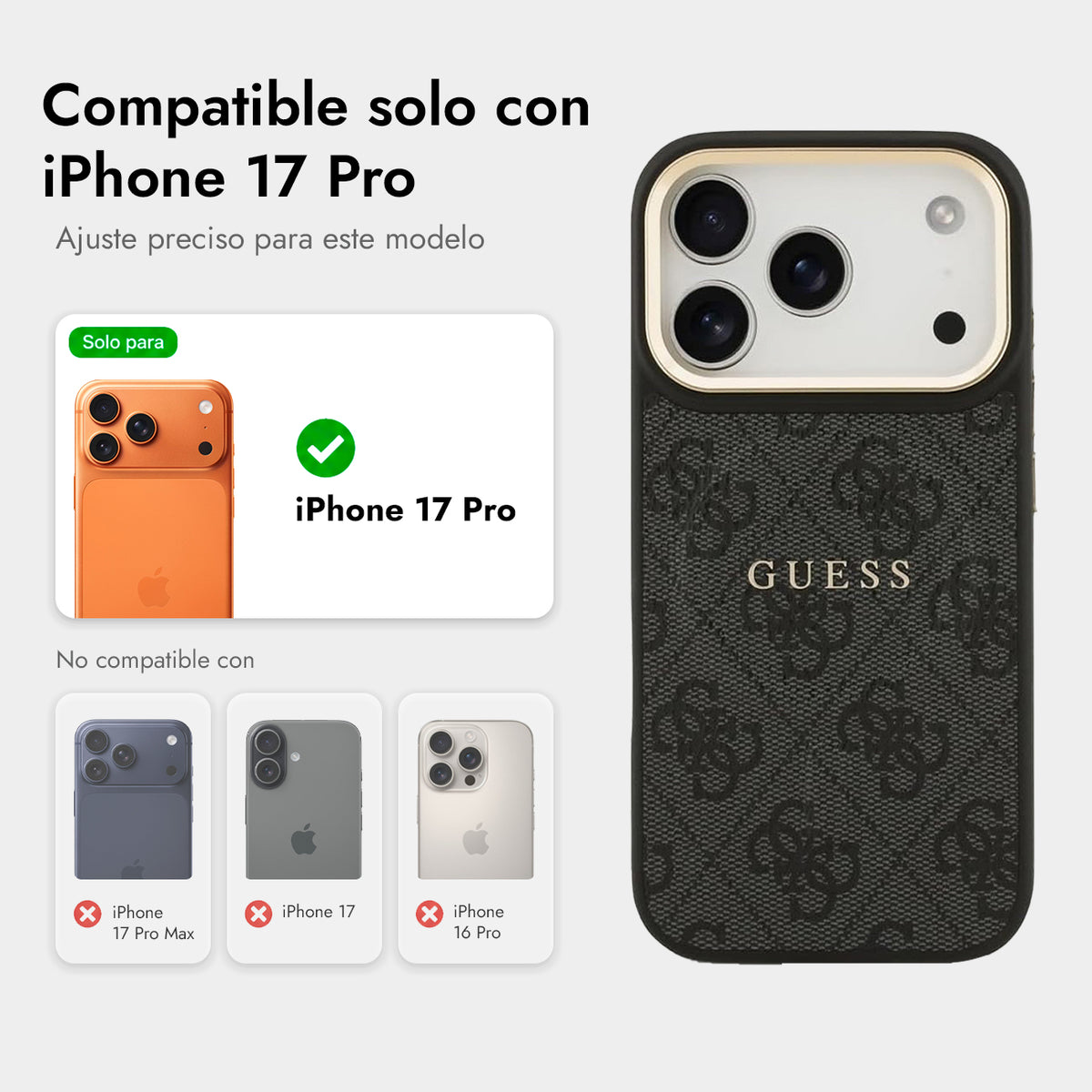 GUESS Funda de Polipiel con Logo Clásico para iPhone 17 Pro/18 Pro Compatible con MagSafe, Negra