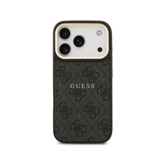 Guess Funda de Polipiel Logo Clásico para iPhone 17 Pro Max Compatible con MagSafe y Protección Anticaídas, Negra