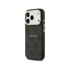 Guess Funda de Polipiel Logo Clásico para iPhone 17 Pro Max Compatible con MagSafe y Protección Anticaídas, Negra