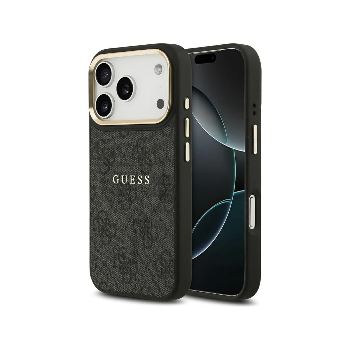 Guess Funda de Polipiel Logo Clásico para iPhone 17 Pro Max/18 Pro Max Compatible con MagSafe y Protección Anticaídas, Negra