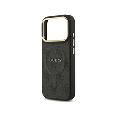 Guess Funda de Polipiel Logo Clásico para iPhone 17 Pro Compatible con MagSafe y Protección Anticaídas, Negra