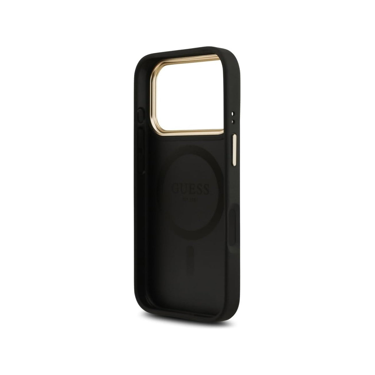 Guess Funda de Polipiel Logo Clásico para iPhone 17 Pro Max/18 Pro Max Compatible con MagSafe y Protección Anticaídas, Negra