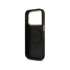 Guess Funda de Polipiel Logo Clásico para iPhone 17 Pro Compatible con MagSafe y Protección Anticaídas, Negra