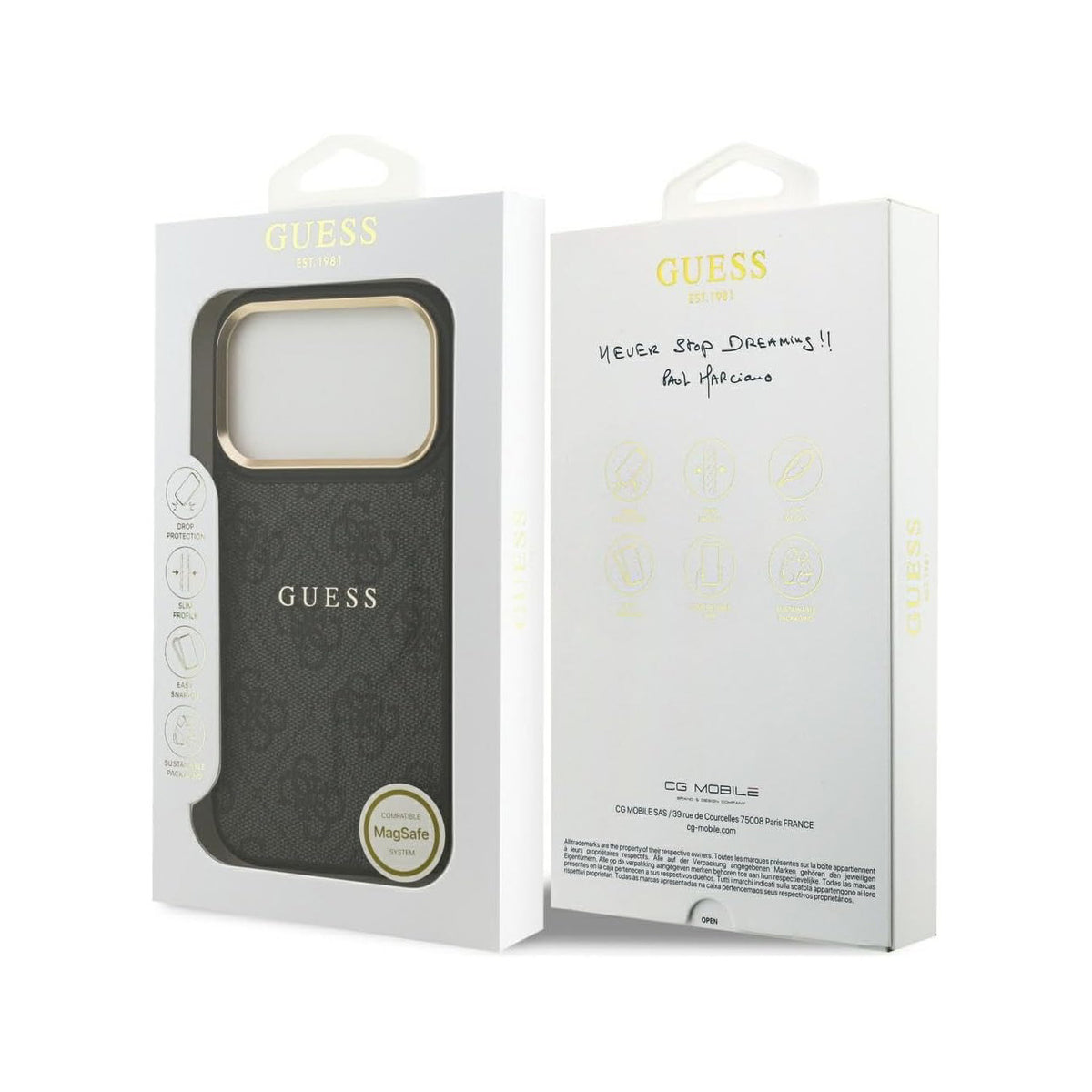 GUESS Funda de Polipiel con Logo Clásico para iPhone 17 Pro/18 Pro Compatible con MagSafe, Negra