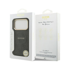 Guess Funda de Polipiel Logo Clásico para iPhone 17 Pro Max Compatible con MagSafe y Protección Anticaídas, Negra