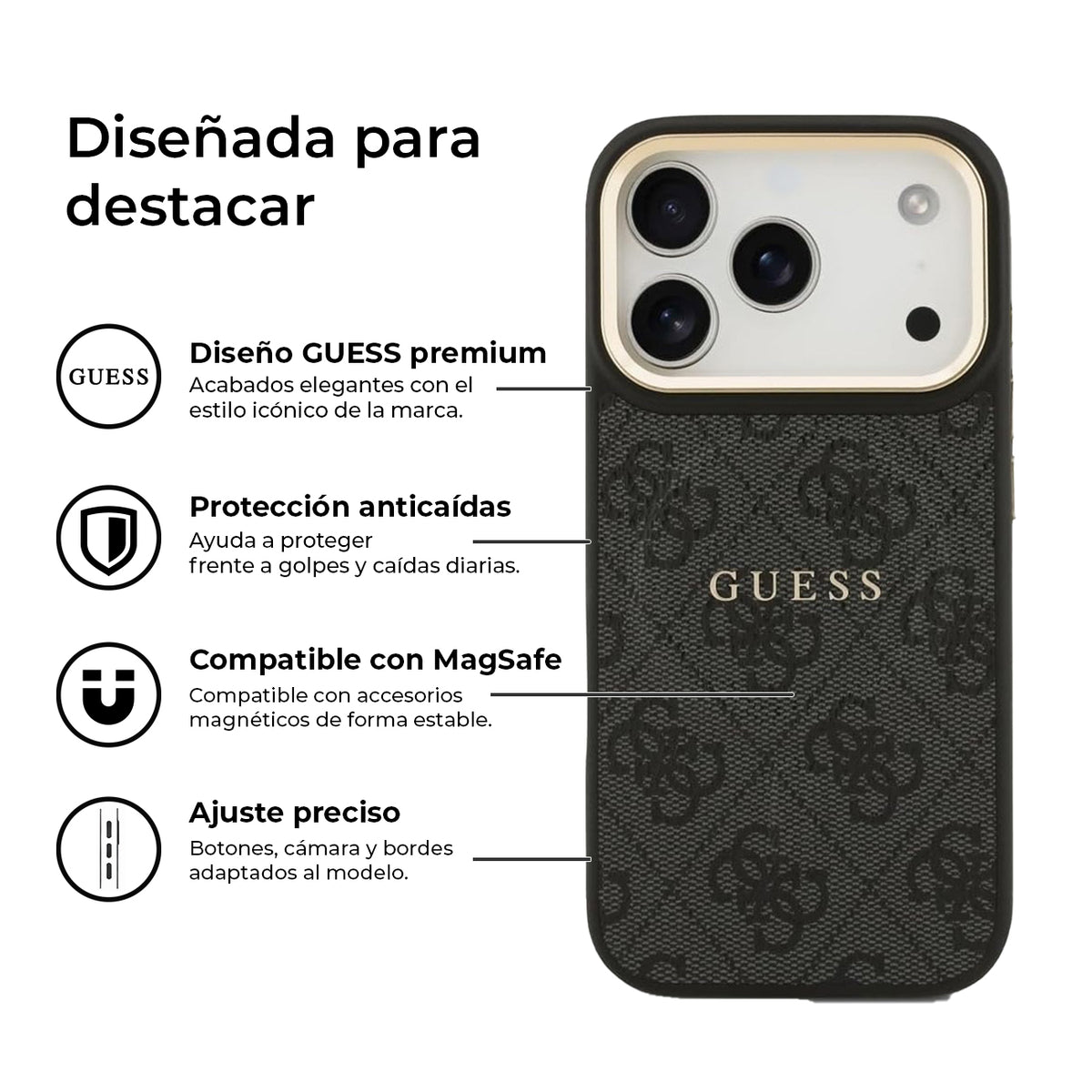 GUESS Funda de Polipiel con Logo Clásico para iPhone 17 Pro/18 Pro Compatible con MagSafe, Negra