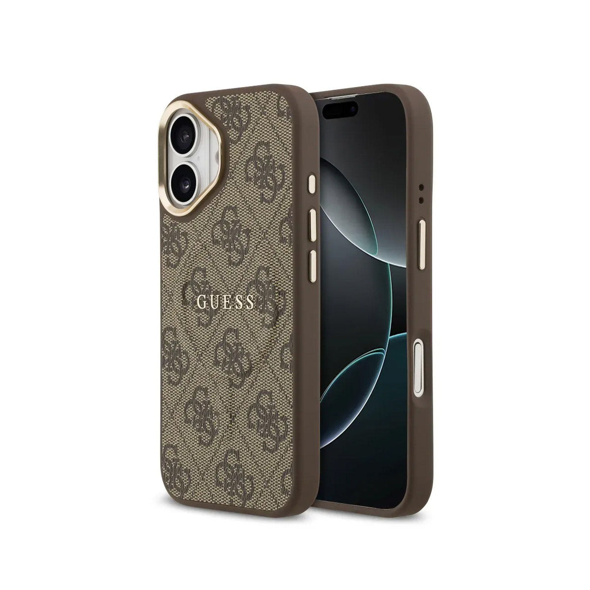 Guess Funda de Polipiel Logo Clásico para iPhone 17 Compatible con MagSafe y Protección Anticaídas, Marrón