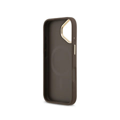 Guess Funda para iPhone 16 – Carcasa de Polipiel con MagSafe, Logo 4G Clásico Marrón, Protección Anticaídas y Ajuste Preciso