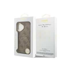 Guess Funda para iPhone 16 – Carcasa de Polipiel con MagSafe, Logo 4G Clásico Marrón, Protección Anticaídas y Ajuste Preciso