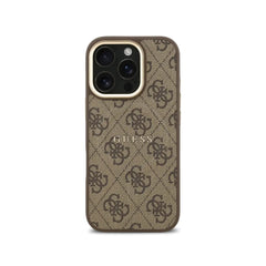 GUESS Funda de Polipiel Logo 4G Clásico para iPhone 16 Pro Compatible con MagSafe y Protección Anticaídas, Marrón