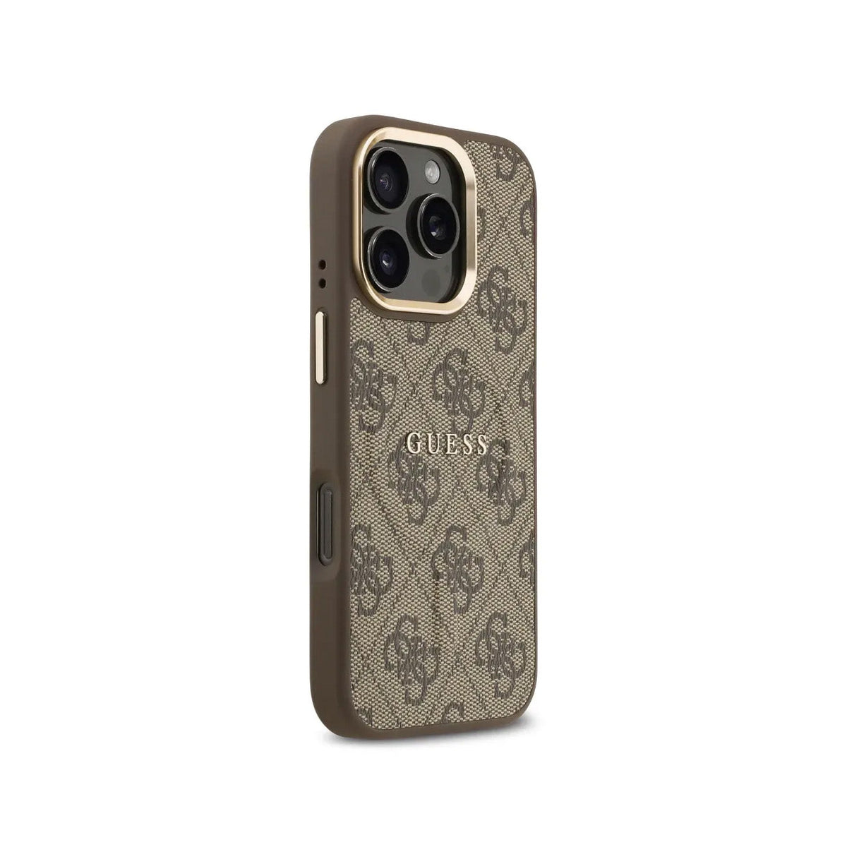 GUESS iPhone 16 Pro Case - Brown Faux Leather with Classic 4G Logo and MagSafe, Elegant Design and Precise Fit