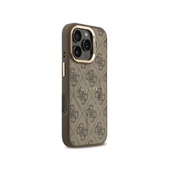 GUESS Funda de Polipiel Logo 4G Clásico para iPhone 16 Pro Compatible con MagSafe y Protección Anticaídas, Marrón