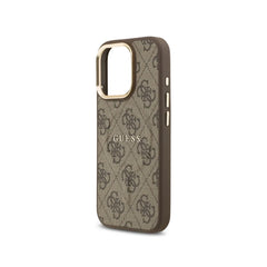 GUESS Funda de Polipiel Logo 4G Clásico para iPhone 16 Pro Compatible con MagSafe y Protección Anticaídas, Marrón