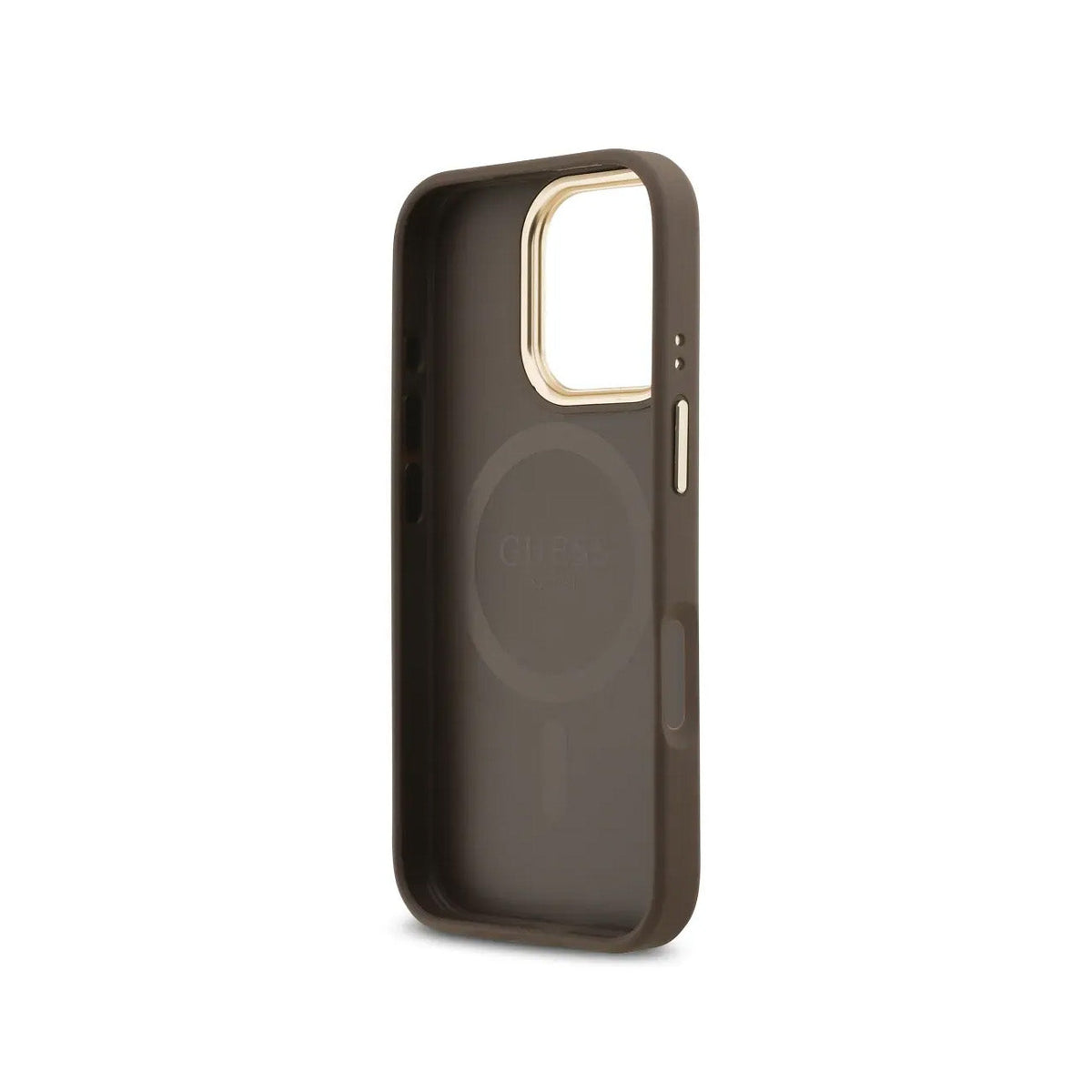GUESS iPhone 16 Pro Case - Brown Faux Leather with Classic 4G Logo and MagSafe, Elegant Design and Precise Fit