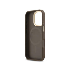 GUESS Funda de Polipiel Logo 4G Clásico para iPhone 16 Pro Compatible con MagSafe y Protección Anticaídas, Marrón