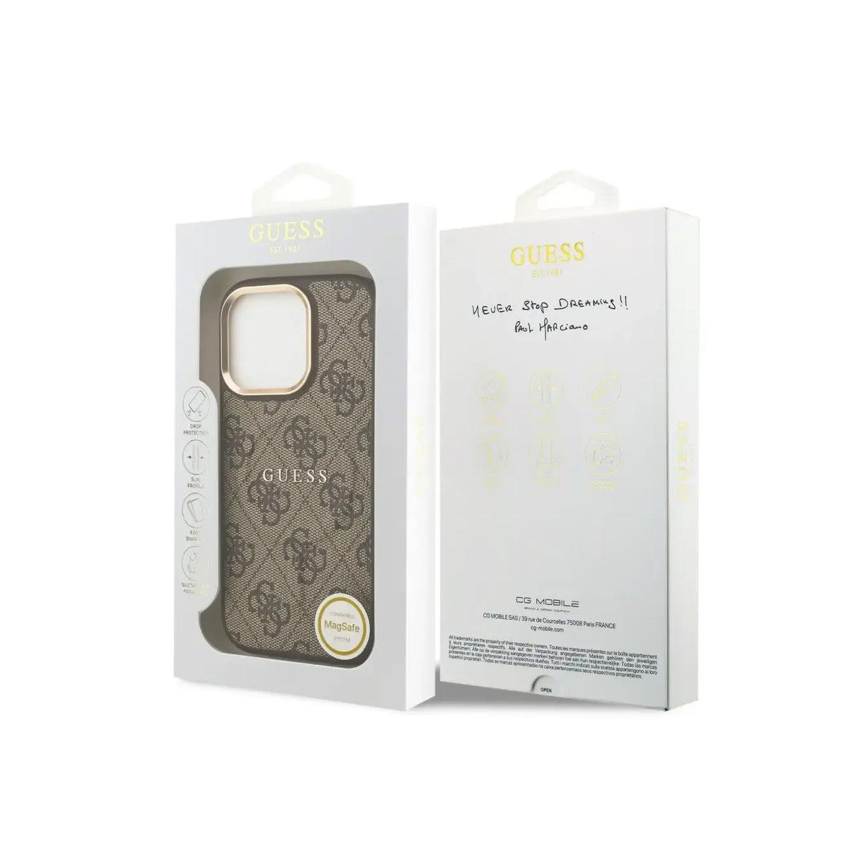 GUESS iPhone 16 Pro Case - Brown Faux Leather with Classic 4G Logo and MagSafe, Elegant Design and Precise Fit