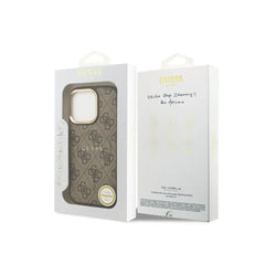 GUESS Funda de Polipiel Logo 4G Clásico para iPhone 16 Pro Compatible con MagSafe y Protección Anticaídas, Marrón